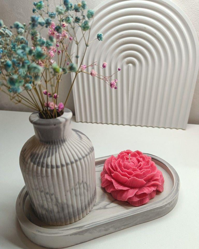 Trinket tray, stripped vase and peony scented candle