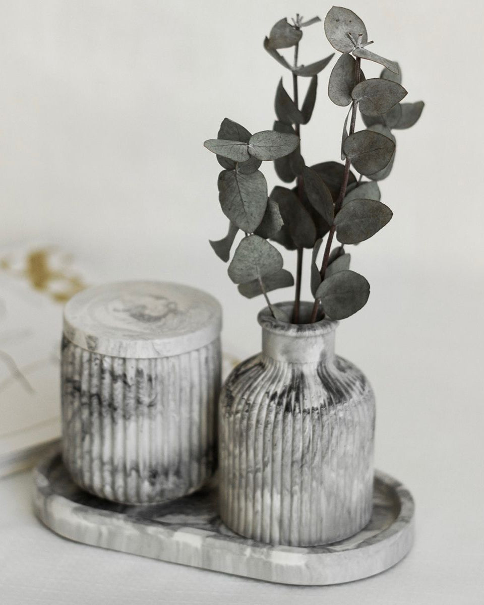 Oval tray,Striped jar & Striped vase